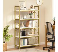 YITAHOME Bibliothèque à 5 Niveaux, étagère à Livres Industrielle, Grande bibliothèque autoportante, étagère en Bois et Cadre en métal, étagère de Rangement pour Salon, Bureau à Domicile, Dorée