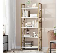 YITAHOME Bibliothèque à 5 Niveaux - Étagère à Livres Sur Pied en Bois et Métal - Rangement pour Salon, Bureau à Domicile - Dorée