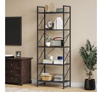 YITAHOME Bibliothèque à 5 Niveaux, étagère à Livres sur Pied, étagère en Bois et Cadre en métal, étagère de Rangement pour Salon, Bureau à Domicile - Noir
