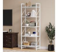 YITAHOME Bibliothèque à 5 Niveaux, étagère à Livres sur Pied, étagère en Bois et Cadre en métal, étagère de Rangement pour Salon, Bureau à Domicile - Bibliothèque Blanche Pure