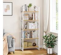 YITAHOME Bibliothèque à 5 Niveaux, Étagère sur Pied en Bois et Métal, Rangement pour Salon, Bureau à Domicile - Blanc et Chêne