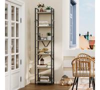 YITAHOME Bibliothèque à 6 Niveaux, étagère à Livres au Sol avec 4 Crochets, étagère en Bois et Cadre en métal, étagère Haute Industrielle, Rangement pour Salon, Bureau à Domicile, Gris