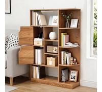 YITAHOME Bibliothèque autoportante à 9 étagères Ouvertes et 2 Portes (revêtement en Tissu) pour Salon, Chambre, Bureau, Finition chêne, 80 × 24 × 120 cm (L × P × H)