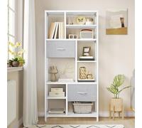 YITAHOME Bibliothèque avec tiroirs, bibliothèque à 7 Niveaux avec Cadre en Acier, étagère Industrielle pour Salon, Bureau, Couloir, Cuisine, étagères Blanches