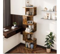 YITAHOME Bibliothèque d'angle à 5/6 Niveaux, Bibliothèque d'angle en Bois en Forme de S, étagère Autonome, Marron Rustique