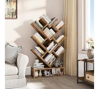 YITAHOME Bibliothèque en Forme d'arbre, bibliothèque à Poser au Sol avec tiroir en Bois, étagères industrielles pour Salon, Maison, Bureau, étagères Marron Rustique