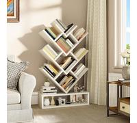 YITAHOME Bibliothèque en Forme d'arbre, bibliothèque à Poser au Sol avec tiroir en Bois, étagères industrielles pour Salon, Maison, Bureau, étagères Blanches