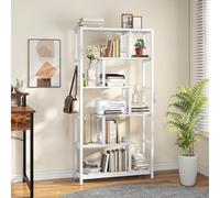 YITAHOME Bibliothèque, Étagère Haute à 6 Niveaux avec 4 Crochets, Meuble de Rangement au Sol, Étagère Industrielle avec Cadre en Acier, pour Salon Chambre à Coucher Bureau à Domicile, Blanc
