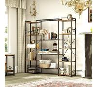 YITAHOME Bibliothèque, Étagère Industrielle avec 13 étagères, Étagère sur Pied, Bibliothèque en Bois et Cadre en métal, Étagère de Rangement, pour Salon, Bureau à Domicile, Marron Rustique