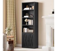 YITAHOME Bibliothèque, Étagères Autoportantes avec Placard, Étagères Industrielles, Étagère de Rangement en Bois, Armoire de Rangement Haute pour Salon Cuisine Bureau à Domicile, Noir