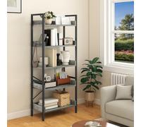 YITAHOME Bibliothèque étroite à 5 Niveaux avec 4 Crochets - Étagère de Rangement Industrielle pour Salon, Bureau à Domicile - Gris