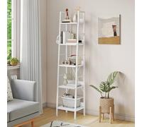 YITAHOME Bibliothèque étroite à 5 Niveaux de 35 cm de Large, échelle Industrielle, sur Pied, étagères en Bois et Cadre en métal, étagère Moderne pour Salon, Bureau, Blanc Pur
