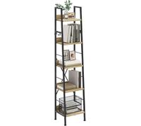 YITAHOME Bibliothèque étroite à 5 Niveaux de 35 cm de Large, échelle Industrielle, sur Pied, étagères en Bois et Cadre en métal, étagère Moderne pour Salon, Couleur chêne