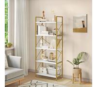 YITAHOME Bibliothèque Haute à 5 Niveaux avec Cadre en métal, présentoir Industriel, étagères pour Salon, Chambre à Coucher, Maison, Bureau, Cuisine, étagères dorées