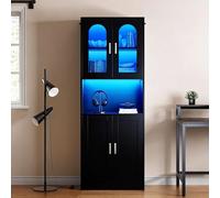 YITAHOME Bibliothèque Haute étagère en Bois avec Portes, bibliothèque Moderne avec Espace d'exposition, Meuble de Rangement avec éclairage pour la Maison, Le Bureau, Le Salon, Noir