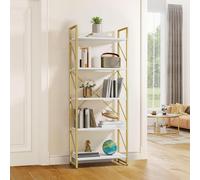 YITAHOME Bibliothèque Industrielle à 5 Niveaux, étagère de Rangement pour Livres pour Salon, Maison, Bureau, 30 x 60 x 158 cm (Blanc et doré)