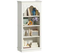 YITAHOME Bibliothèque Verticale à 4 Niveaux avec Motif sculpté - Idéale pour Salon, Chambre à Coucher, Bureau et Bureau - Blanc - 140 cm