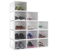 YITAHOME Boîte à chaussures, Lot de 12 boite Rangement Chaussures en Platique Transparente, Empilable et Pliable, pour chaussures jusqu'à la pointure 46 boite a chaussure Respirante Blanche