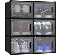 YITAHOME Boîte à chaussures, Lot de 6 boite Rangement Chaussures en Platique Transparente, Empilable et Pliable, pour chaussures jusqu'à la pointure 46 boite a chaussure Respirante Noire