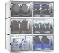 YITAHOME Boîte à chaussures, Lot de 6 boite Rangement Chaussures en Platique Transparente, Empilable et Pliable, pour chaussures jusqu'à la pointure 46 boite a chaussure Respirante Blanche