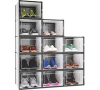 YITAHOME Boîtes à chaussures empilables par 12, blanches noires taille 46 Porte transparente