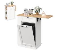YITAHOME Buffet avec Poubelle Intégrée, Meuble de Cuisine avec Planche d'Extension, Rangement Latéral et Corbeille Inclinée, Îlot de Cuisine Autoportant sans Bac à Ordures