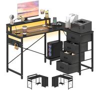 YITAHOME Bureau d'angle Multifonction avec Étagère de Rangement DIY à 4 Niveaux, 2 Ports USB et Prises Électriques pour Domicile, Étude, Salon - 130x100x75cm, Noir