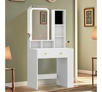 YITAHOME Bureau de coiffeuse avec miroir LED réglable, organisateur de bijoux, et de nombreuses options de rangement pour chambre à coucher et dressing