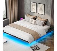 YITAHOME Cadre de lit - Éclairage LED - Station de Charge USB - Interface de Type C - Design Flottant - Cadre en métal - Housse en Tissu sans Matelas - 140 x 200 cm