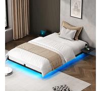 YITAHOME Cadre de lit - Éclairage LED - Station de Charge USB - Interface de Type C - Design Flottant - Cadre en métal - Housse en Tissu sans Matelas - 90 x 200 cm