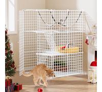 YITAHOME Cage d'intérieur pour Chat à 3 Niveaux à Monter soi-même, Niche pour Chat avec hamac Extra Large pour 1 à 2 Chats, Furet, Chinchilla, Lapin, Petits Animaux, 72 x 72 x 104 cm, Blanc