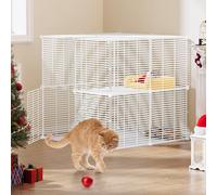 YITAHOME Cage pour Chat Extérieur/Intérieur à 2 Niveaux, Enclos avec Fil Métallique Dense, Chenil en Métal pour Petits Animaux, Blanc, 71x71x71cm