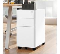 YITAHOME Caisson Bureau avec 3 Tiroirs - Métal Caisson de Rangement - avec roulettes - Blanc - 46 x 30 x 59cm