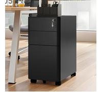 YITAHOME Caisson Bureau avec 3 Tiroirs - Métal Caisson de Rangement - avec roulettes - Noir - 46 x 30 x 59cm