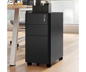 YITAHOME Caisson Bureau avec 3 Tiroirs - Métal Caisson de Rangement - avec roulettes - Noir - 46 x 30 x 59cm