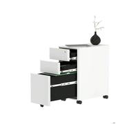 YITAHOME Caisson de bureau en métal rangement bureau sur roulettes 3 Tiroirs Verrouillable 46 x 30 x 59 cm Blanc