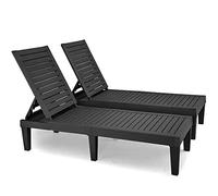 YITAHOME Chaise Longue d'extérieur avec Dossier réglable, Montage Facile et léger, Chaise Longue étanche au Bord de la Piscine avec capacité de 113 kg, Lot de 2, Noir