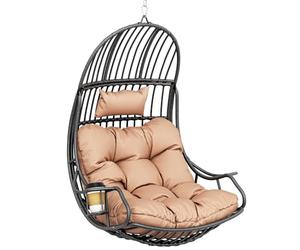 YITAHOME Chaise Suspendue Oeuf avec Coussin 150 kg, Fauteuil Hamac Suspendu Extérieur/Intérieur avec Porte-gobelet, Siège Pendentif en Rotin pour Jardin Terrasse Balcon Salon, Gris