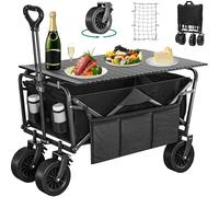 YITAHOME Chariot de Plage avec Grandes Roues Universelles Chariot Pliable avec Table 2 Porte-Boissons Capacité de 220 lbs Hauteur de Poignée Réglable, Chariot Jardin pour les Piqueniques Jardin (Noir)