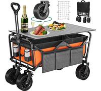 YITAHOME Chariot de Plage avec Grandes Roues universelles, Chariot Pliable avec Table et 2 Porte-Boissons, Grande capacité de 100 kg, poignée réglable, Chariot de Festival pour extérieur, Jardin,