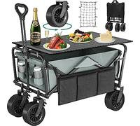 YITAHOME Chariot de Plage avec Grandes Roues universelles, Chariot Pliable avec Table et 2 Porte-Boissons, Grande capacité de 100 kg, poignée réglable, Chariot de Festival pour extérieur, Jardin,