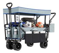 YITAHOME Chariot de Plage avec poignée - Chariot de Camping avec 2 Porte-gobelets - Grande capacité de 100 kg - Roues surdimensionnées pour extérieur, Jardin, Pique-Nique (Gris)