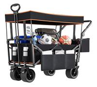 YITAHOME Chariot de Plage avec poignée - Chariot de Camping avec 2 Porte-gobelets - Grande capacité de 100 kg - Roues surdimensionnées pour extérieur, Jardin, Pique-Nique (Noir)