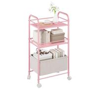 YITAHOME Chariot de rangement à 3 niveaux avec panier tissé et roues verrouillables, chariot de rangement multifonction avec poignée pour cuisine, salon, salle de bain, rose