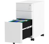 YITAHOME Caisson Bureau avec 3 Tiroirs, Métal Caisson de Rangement avec Serrure pour Dossiers Suspendus, Meuble de Bureau Mobile Caisson Tiroir Bureau Domicile avec roulettes, Blanc, 46 x 30 x 59cm