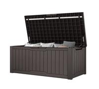 YITAHOME Coffre de Jardin 450L Étanche, Banc de Terrasse Verrouillable pour Coussins et Outils, Marron Foncé