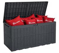 YITAHOME Coffre de rangement étanche de 450 l avec serrure et vérin à gaz, boîte à coussins avec fonction assise jusqu'à 200 kg, coffre de jardin en résine résistante aux intempéries, résistant aux UV