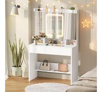 YITAHOME Coiffeuse avec éclairage LED, Coiffeuse avec Miroir, 3 Couleurs, luminosité réglable, avec Miroir, étagères réglables et 2 tiroirs, Moderne