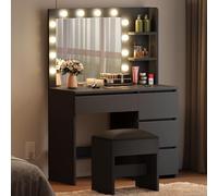 YITAHOME Coiffeuse avec éclairage, Miroir, avec Tabouret, 3 Couleurs avec luminosité réglable, avec 4 tiroirs, Compartiments Ouverts LED