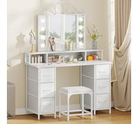 YITAHOME Coiffeuse avec éclairage, tiroirs en Tissu, tiroirs Miroir, luminosité réglable, Coiffeuse avec Portes, Table de Maquillage avec étagère à Bijoux, étagères réglables, Blanche
